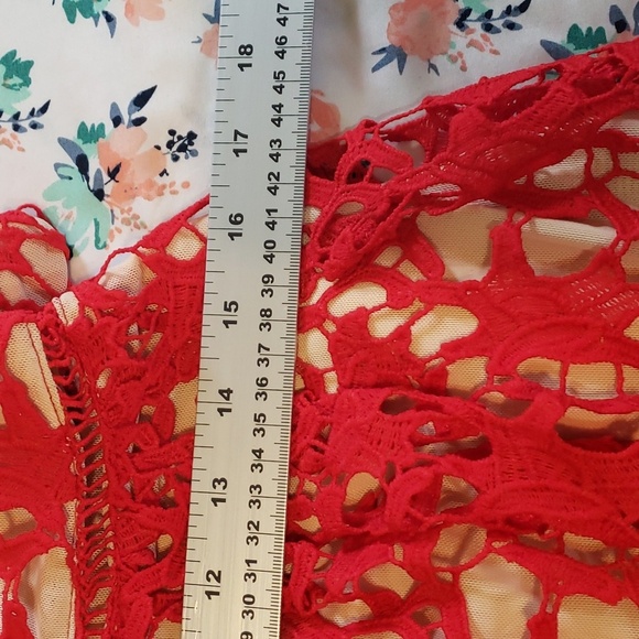 Laffaire | Red Lace Strappy Midi lace dress - nude underlay - Medium - Picture 13 of 14